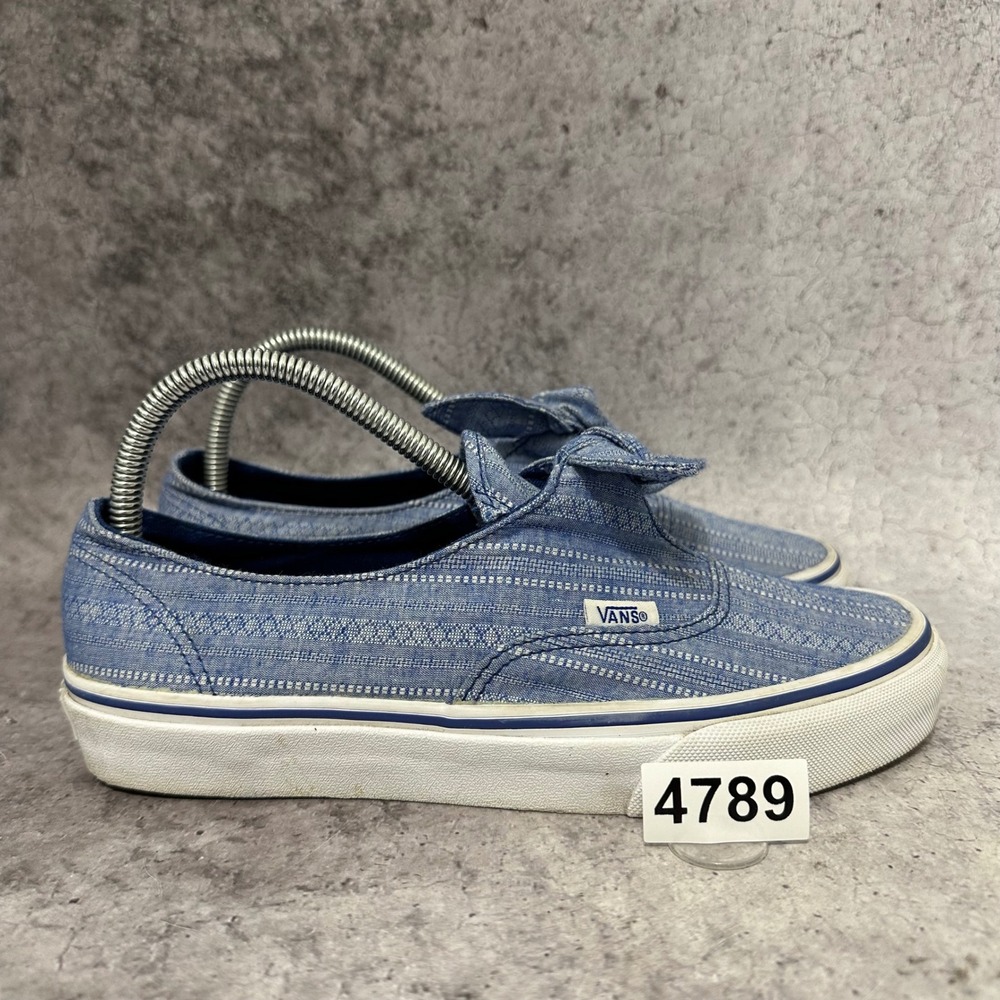 Vans Authentic Knotted Shoes Womens 8.5 Blue Lace Chambray Sneakers Low Bow